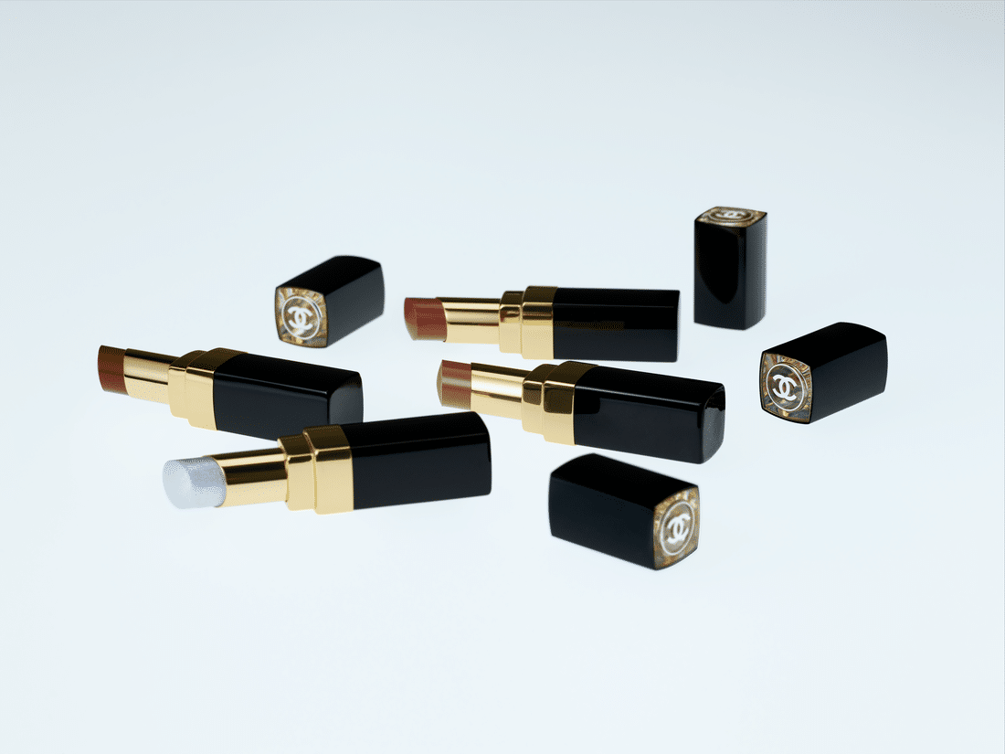 Son môi Chanel với nhiều sắc thái nằm lơ lửng trên nền trắng